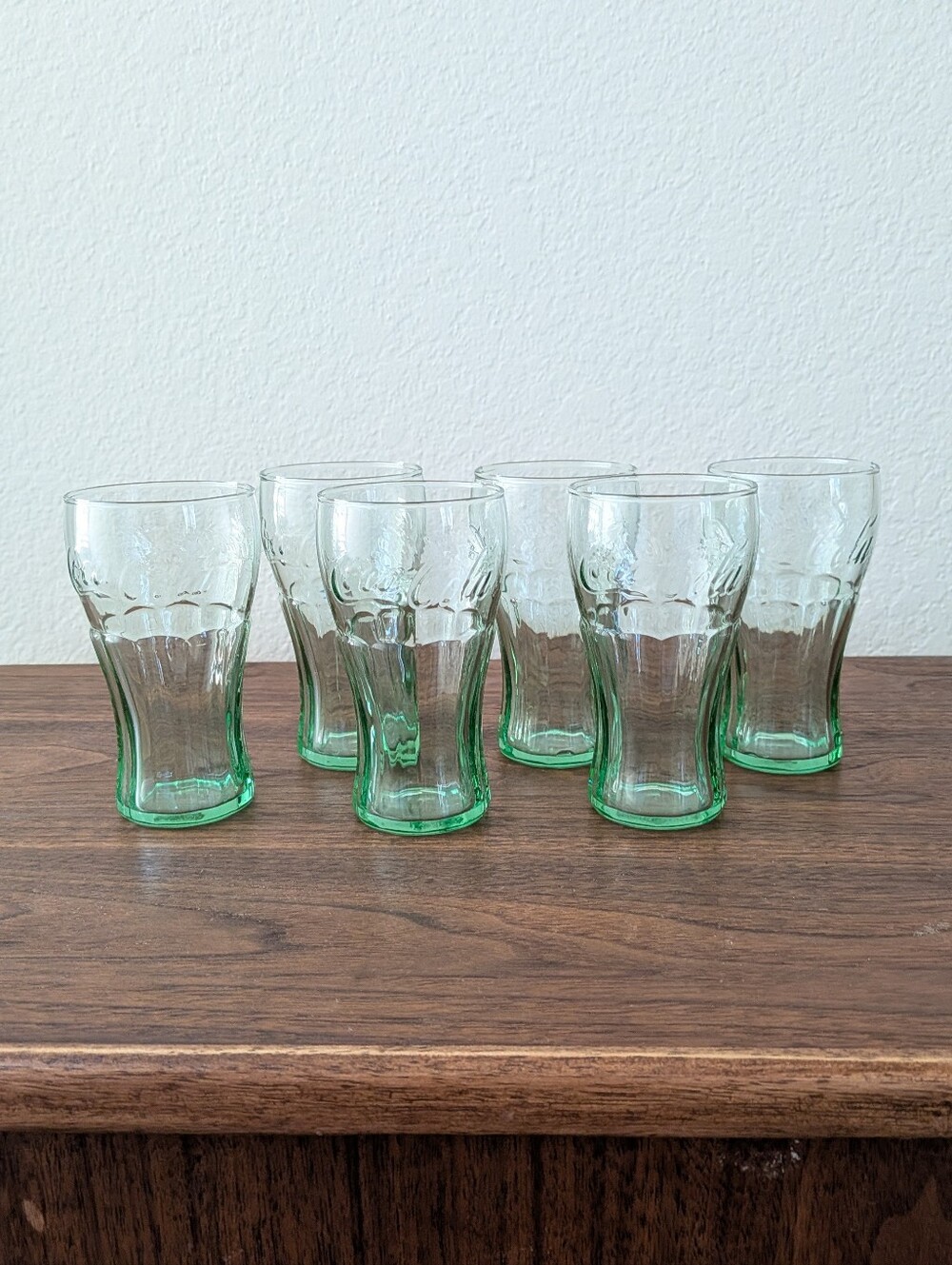 Set of 6 Vintage Libby Coca-Cola Mini Green Tint Glass Tumblers 4" 6 oz